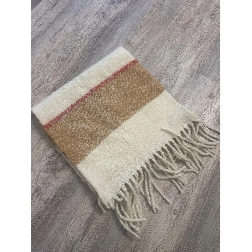 Madewell Striped Brushed Scarf Cream‎ Tan Rust NWT